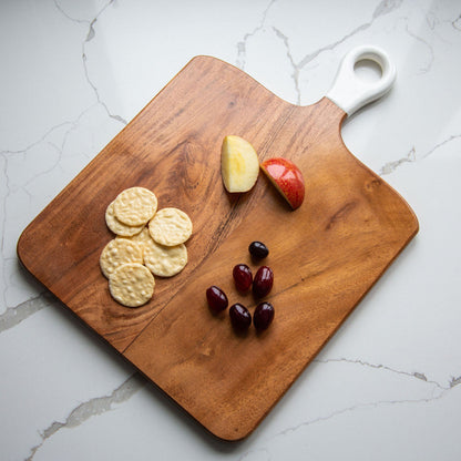 Jeanne Fitz  Wood + White Collection Large Square Acacia Wood Charcuterie Board with Enamel Handle Jeanne Fitz Widgeteer Inc. Serving platter  JF3005 0003 IMG 9848.2